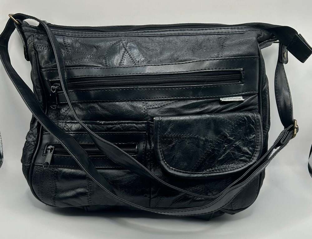 Embassy Black Genuine Leather Patchwork Multi-Pocket Crossbody Organizer Bag